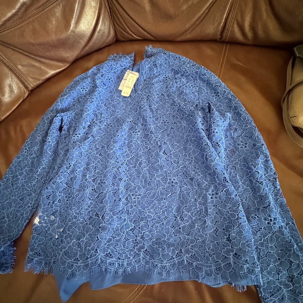 J. Crew Blue Floral Lace Blouse